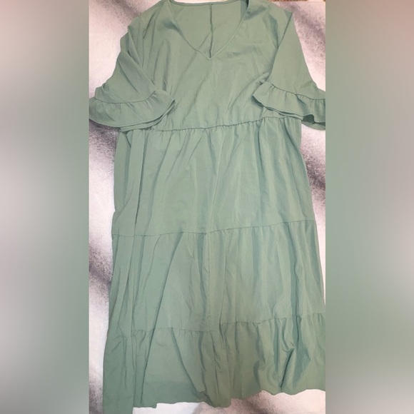 Shein Curve Sage Green Ruffle Sleeve Tiered Casual Comfy Maxi Dress 8XL Plus - Picture 3 of 6